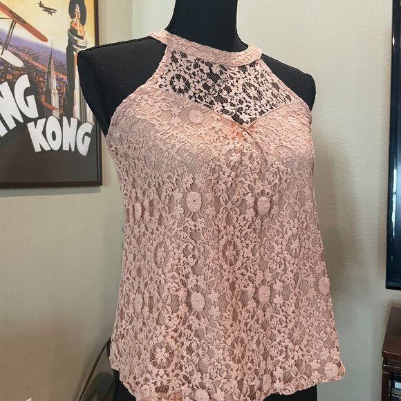 Monteau Women's Lace Peach Halter Style Shirt - Picture 2 of 5